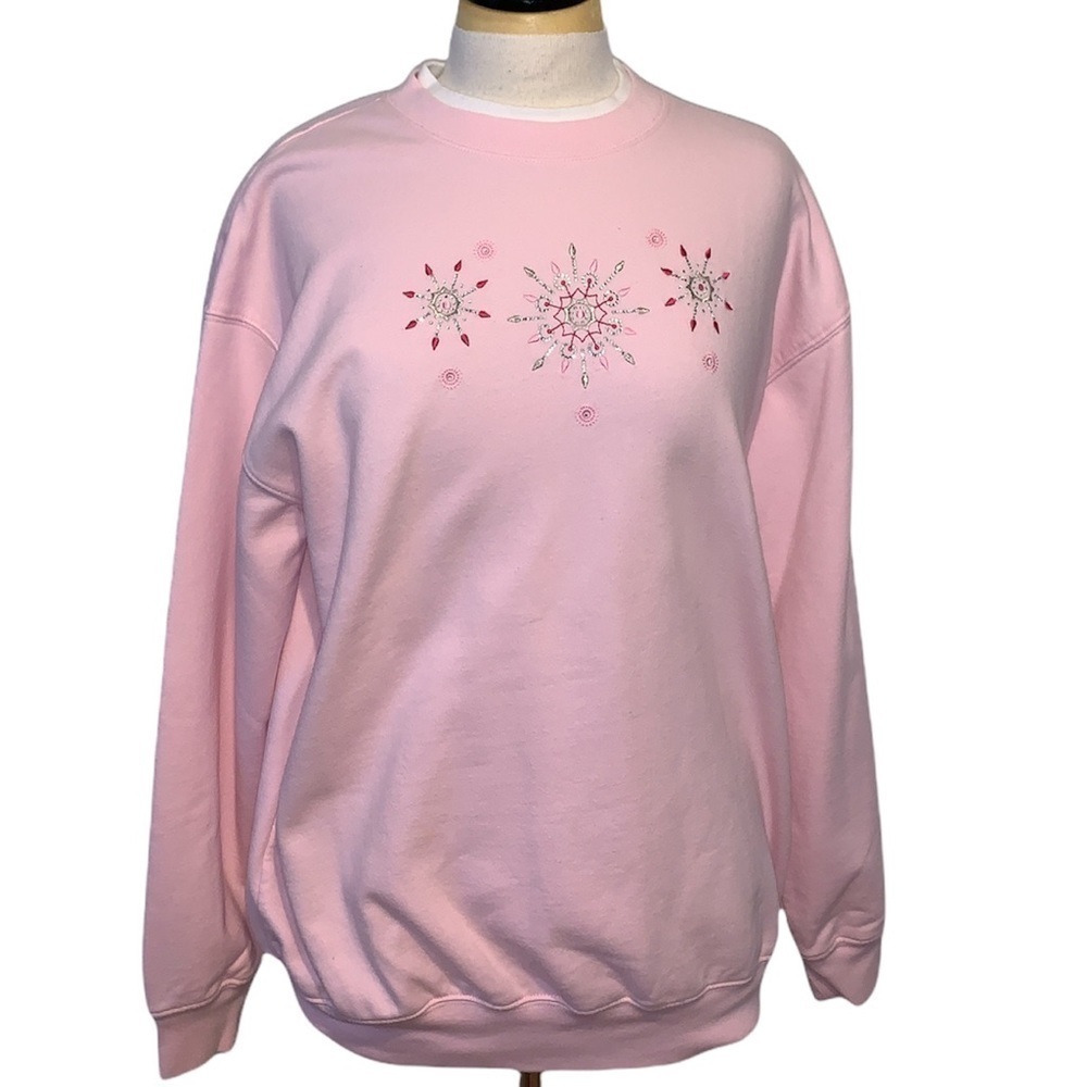 Vintage Pink Holiday Sweatshirt Christmas Embroidered